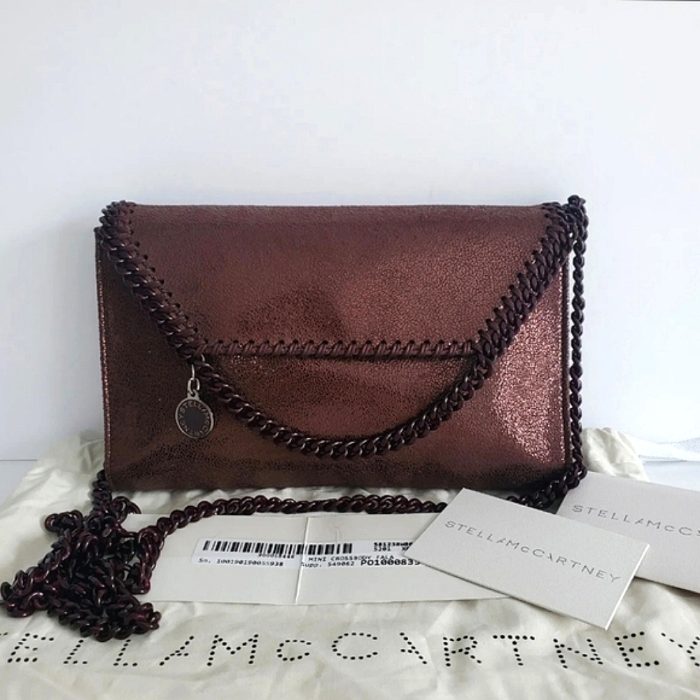NEW STELLA MCCARTNEY Mini Falabella Crossbody Handbag Bag Bronze Purple Shimmer